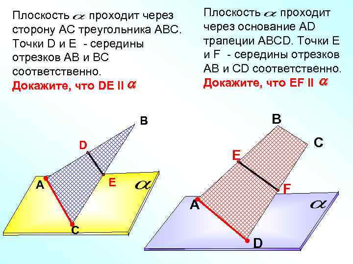 Плоскость проходит через основание АD трапеции АВСD. Точки Е и F - середины отрезков