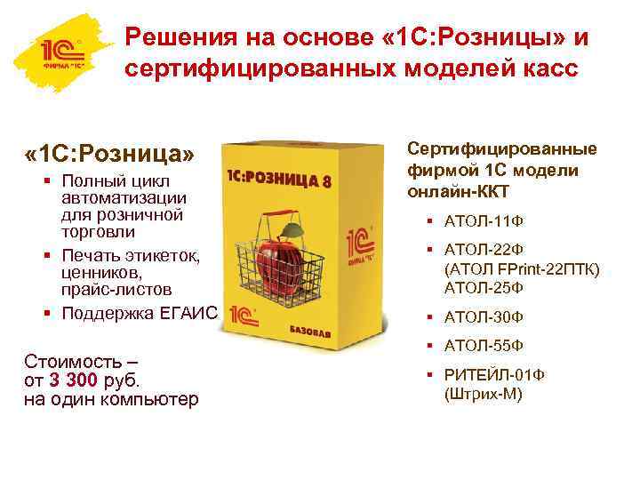 Решения на основе « 1 С: Розницы» и сертифицированных моделей касс « 1 С: