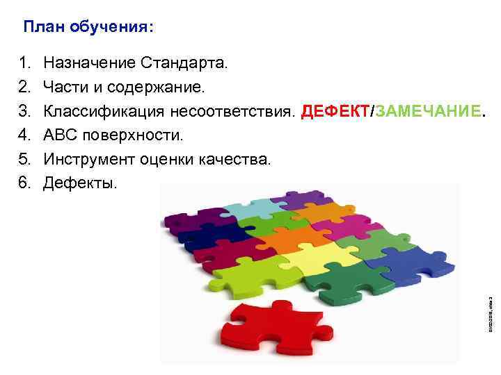 План обучения: Назначение Стандарта. Части и содержание. Классификация несоответствия. ДЕФЕКТ/ЗАМЕЧАНИЕ. АВС поверхности. Инструмент оценки