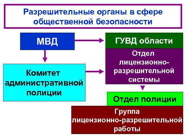 Разрешительные органы в сфере общественной безопасности ГУВД области МВД Комитет административной полиции Отдел лицензионноразрешительной