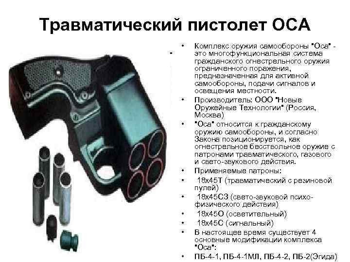 Травматический пистолет ОСА • • • Комплекс оружия самообороны "Оса" - это многофункциональная система