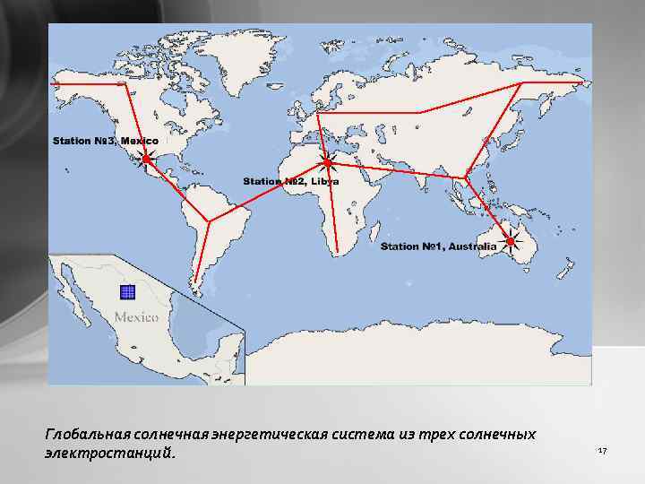Глобальная солнечная энергетическая система из трех солнечных электростанций. 17 