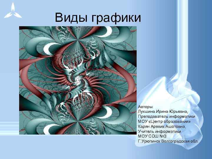 Виды графики Авторы: Лукшина Ирина Юрьевна, Преподаватель информатики МОУ «Центр образования» Карян Аревик Ашотовна,