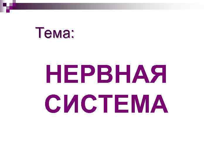 Тема: НЕРВНАЯ СИСТЕМА 