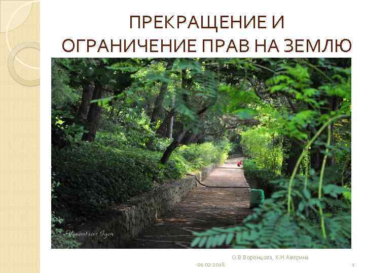 ПРЕКРАЩЕНИЕ И ОГРАНИЧЕНИЕ ПРАВ НА ЗЕМЛЮ 01. 02. 2018 О. В. Воронцова, К. Н.