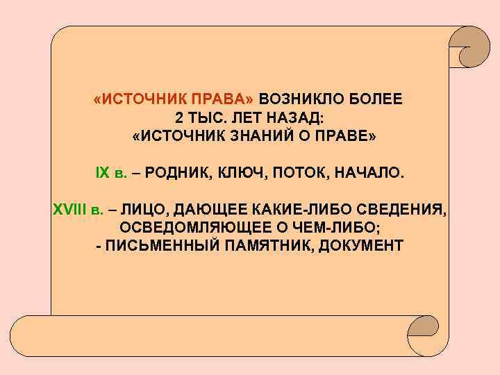  «ИСТОЧНИК ПРАВА» ВОЗНИКЛО БОЛЕЕ 2 ТЫС. ЛЕТ НАЗАД: «ИСТОЧНИК ЗНАНИЙ О ПРАВЕ» IX