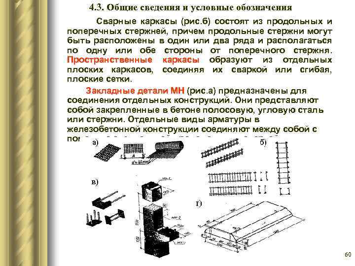 4. 3. Общие сведения и условные обозначения Сварные каркасы (рис. б) состоят из продольных