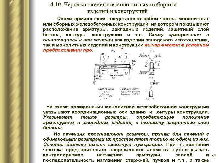 4. 10. Чертежи элементов монолитных и сборных изделий и конструкций Схема армирования представляет собой