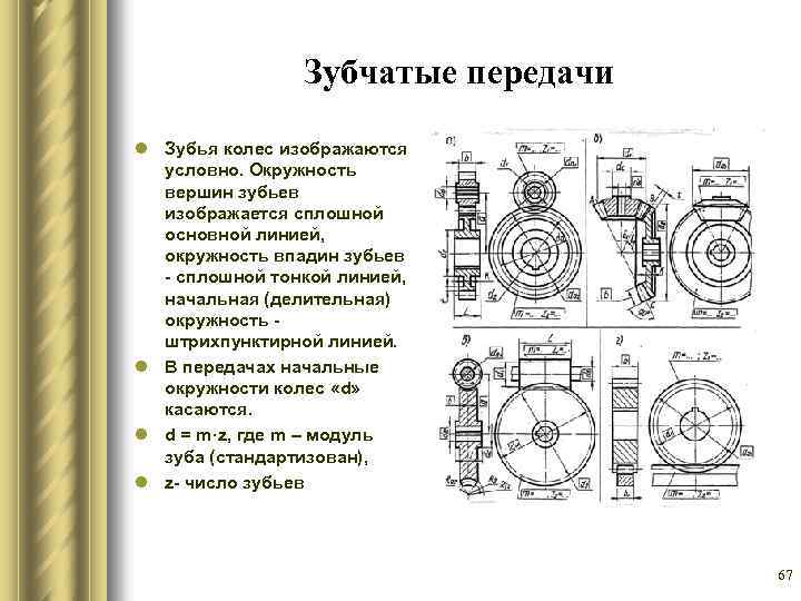 Формулы окружностей зубчатого колеса