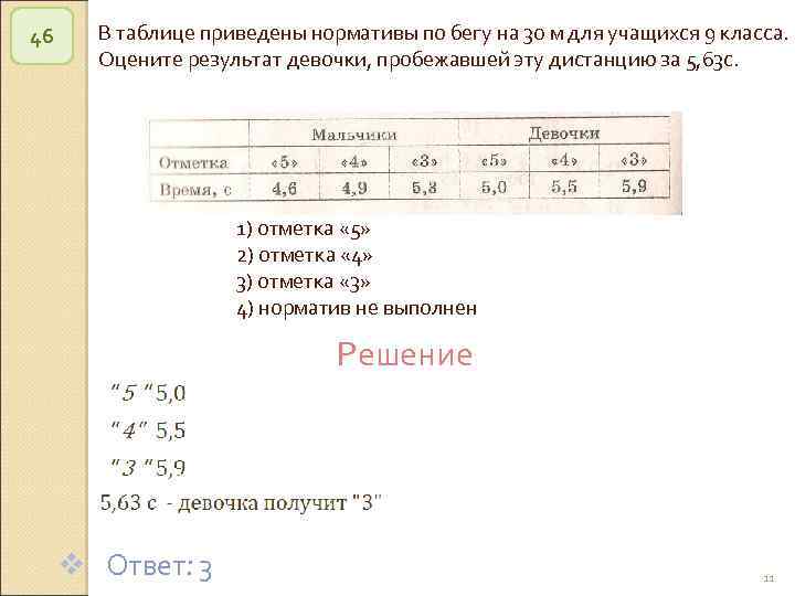 46 В таблице приведены нормативы по бегу на 30 м для учащихся 9 класса.