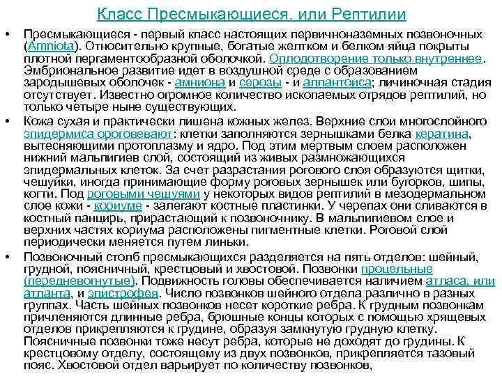 Класс Пресмыкающиеся, или Рептилии • • • Пресмыкающиеся - первый класс настоящих первичноназемных позвоночных