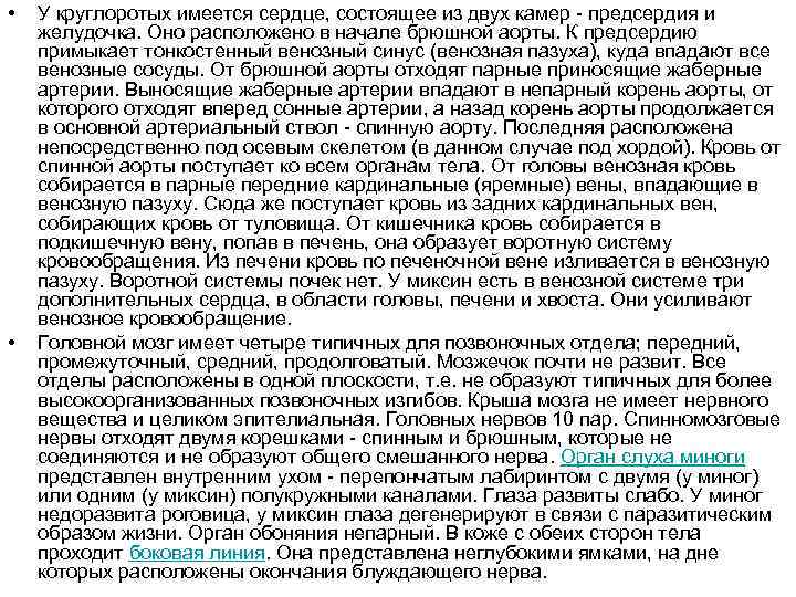  • • У круглоротых имеется сердце, состоящее из двух камер - предсердия и