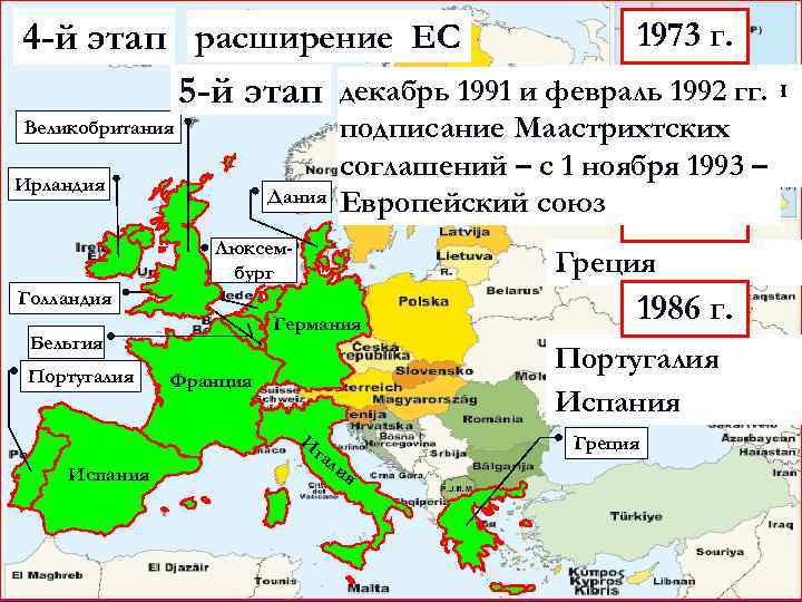 1973 г. 4 -й этап расширение ЕС Великобритания 5 -й этап декабрь 1991 и