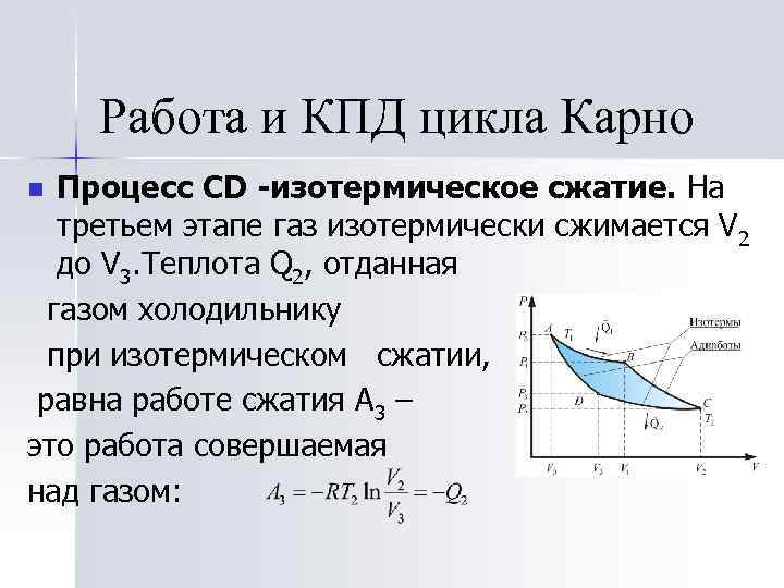 Работа газа карно. Цикл Карно изотермическое сжатие. Цикл Карно холодильник. КПД цикла Карно. КПД цикла газа.