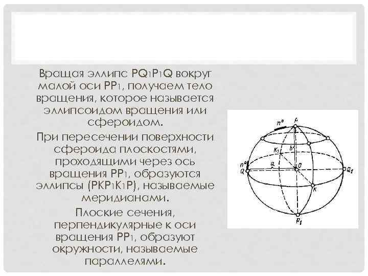 Вращая эллипс PQ 1 P 1 Q вокруг малой оси PP 1, получаем тело