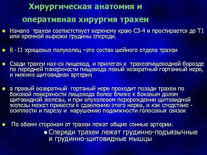 Хирургическая анатомия и оперативная хирургия трахеи l Начало трахеи соответствует верхнему краю С 3