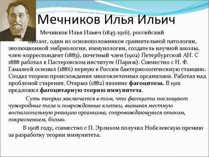 Мечников открыл. Вклад Ильи Ильича Мечникова кратко. Мечников открытия в микробиологии.