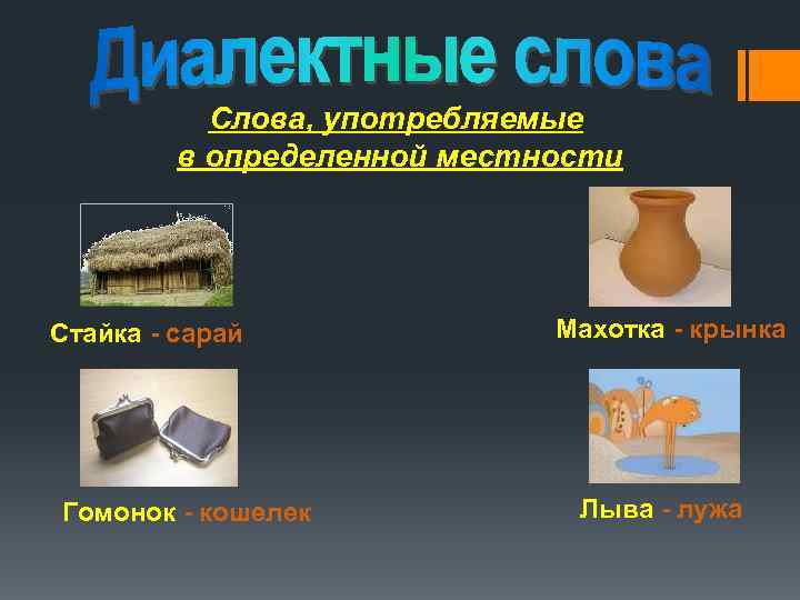   Слова, употребляемые  в определенной местности Стайка - сарай   