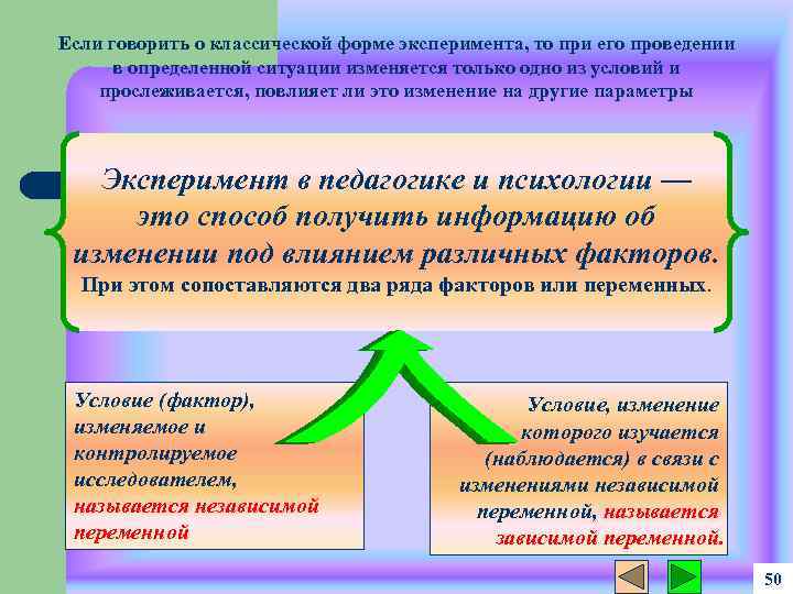 Если говорить о классической форме эксперимента, то при его проведении в определенной ситуации изменяется