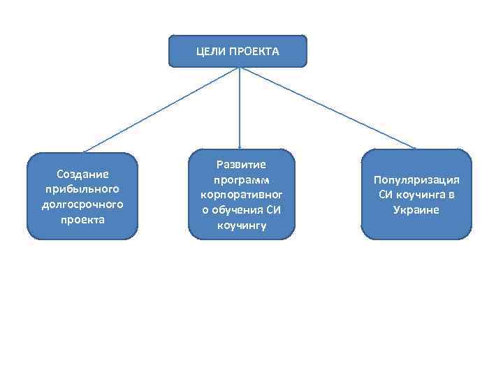 ЦЕЛИ ПРОЕКТА Создание прибыльного долгосрочного проекта Развитие программ корпоративног о обучения СИ коучингу Популяризация