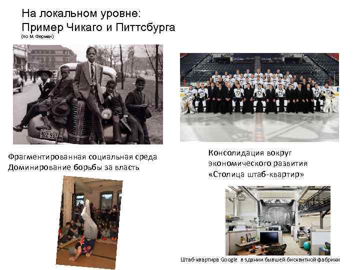На локальном уровне: Пример Чикаго и Питтсбурга (по М. Ферман) Фрагментированная социальная среда Доминирование
