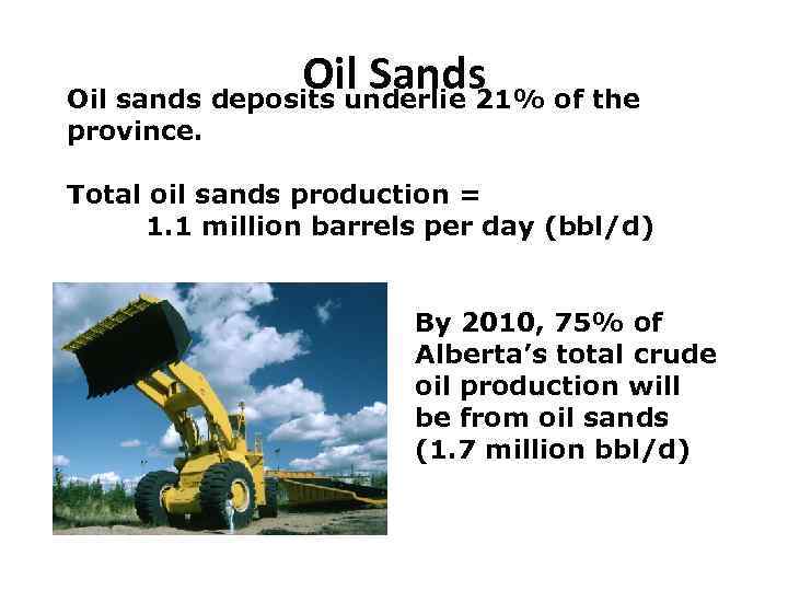 Oil Sands of the Oil sands deposits underlie 21% province. Total oil sands production
