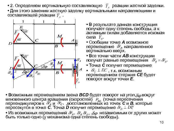  • 2. Определяем вертикальную составляющую реакции жесткой заделки. • Для этого заменим жесткую