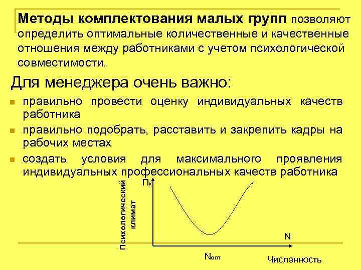 Методы комплектования малых групп позволяют определить оптимальные количественные и качественные отношения между работниками с