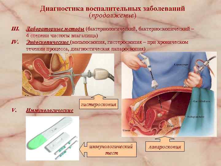 Диагностика воспалительных заболеваний (продолжение) III. IV. Лабораторные методы (бактериологический, бактериоскопический – 4 степени чистоты