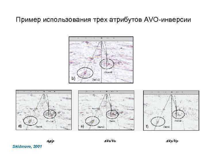 Пример использования трех атрибутов AVO-инверсии Dr/r Skidmore, 2001 DVs/Vs DVp/Vp 