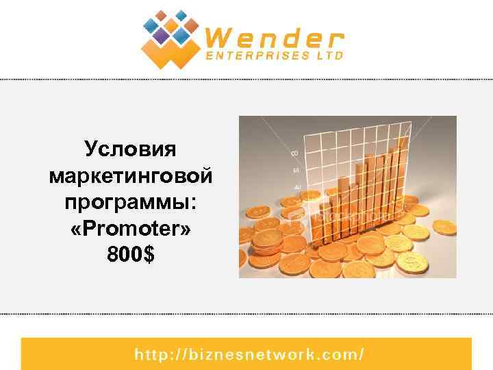 Условия маркетинговой программы: «Promoter» 800$ 