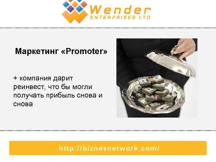 Маркетинг «Promoter» + компания дарит реинвест, что бы могли получать прибыль снова и снова