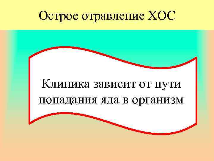Острое отравление ХОС Клиника зависит от пути попадания яда в организм 