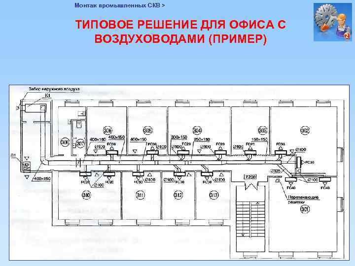 Монтаж промышленных СКВ > ТИПОВОЕ РЕШЕНИЕ ДЛЯ ОФИСА С ВОЗДУХОВОДАМИ (ПРИМЕР) 