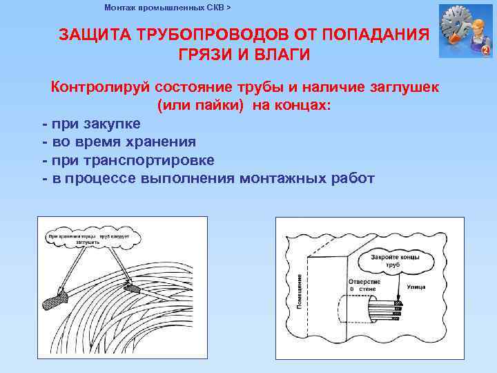 Монтаж промышленных СКВ > ЗАЩИТА ТРУБОПРОВОДОВ ОТ ПОПАДАНИЯ ГРЯЗИ И ВЛАГИ Контролируй состояние трубы