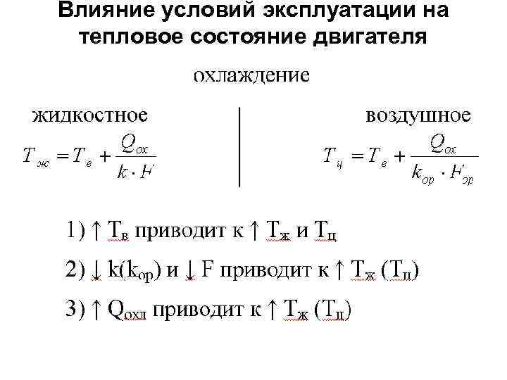 Влияние условий эксплуатации на тепловое состояние двигателя 