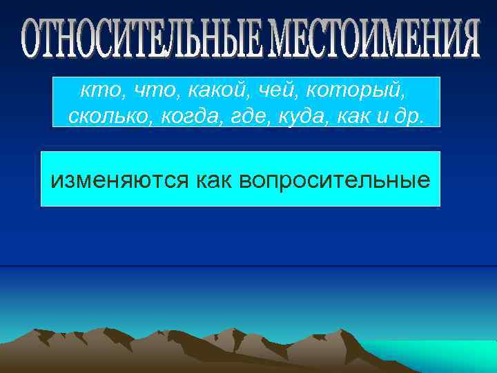 кто, что, какой, чей, который, сколько, когда, где, куда, как и др. изменяются как