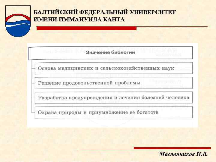 БАЛТИЙСКИЙ ФЕДЕРАЛЬНЫЙ УНИВЕРСИТЕТ ИМЕНИ ИММАНУИЛА КАНТА Масленников П. В. 