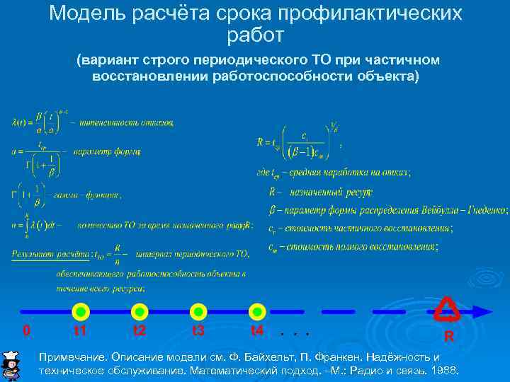 Модель расчёта срока профилактических работ (вариант строго периодического ТО при частичном восстановлении работоспособности объекта)