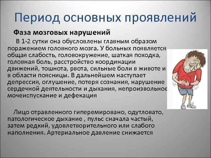 Период основных проявлений Фаза мозговых нарушений В 1 -2 сутки она обусловлены главным образом