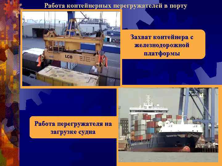 Работа контейнерных перегружателей в порту Захват контейнера с железнодорожной платформы Работа перегружателя на загрузке