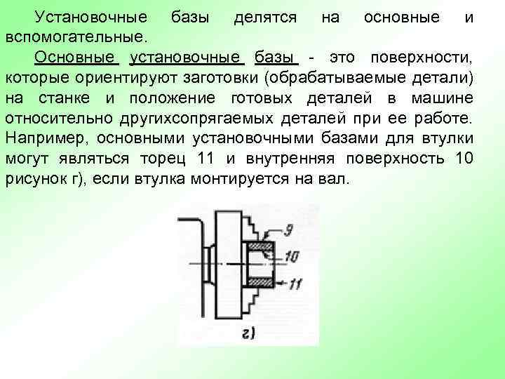 Установочные базы делятся на основные и вспомогательные. Основные установочные базы - это поверхности, которые