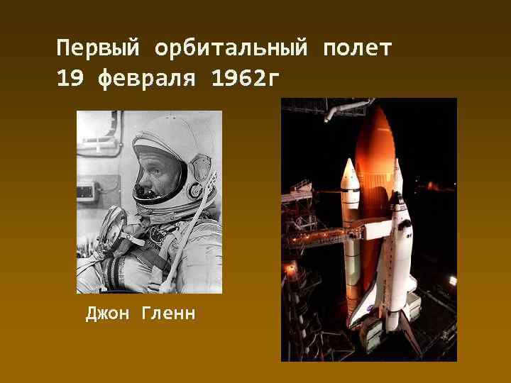Первый орбитальный полет 19 февраля 1962 г Джон Гленн 