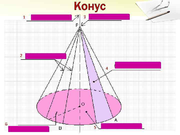 Конус 1 3 2 4 6 радиус конуса 5 