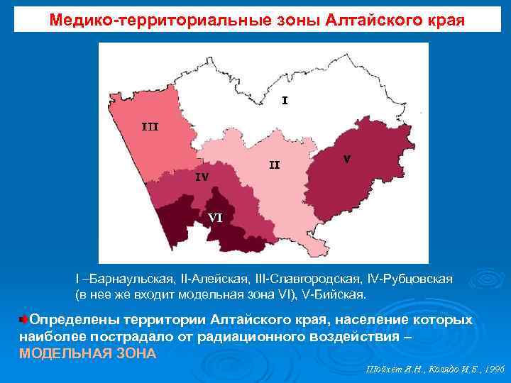 Медико-территориальные зоны Алтайского края VI I –Барнаульская, II-Алейская, III-Славгородская, IV-Рубцовская (в нее же входит