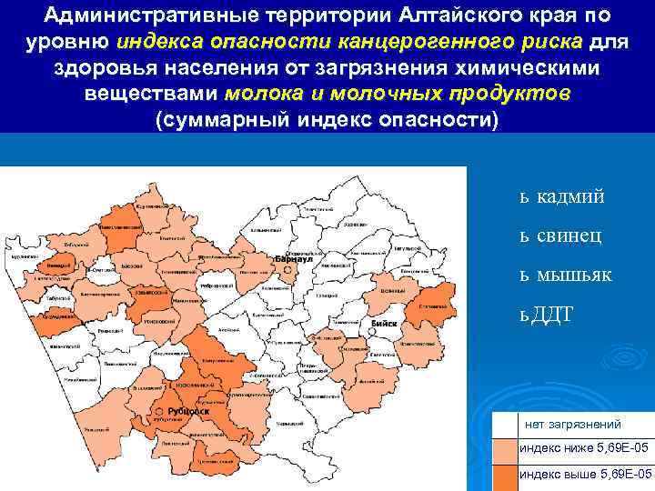 Административные территории Алтайского края по уровню индекса опасности канцерогенного риска для здоровья населения от