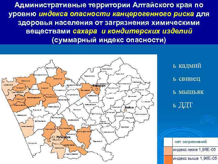 Административные территории Алтайского края по уровню индекса опасности канцерогенного риска для здоровья населения от
