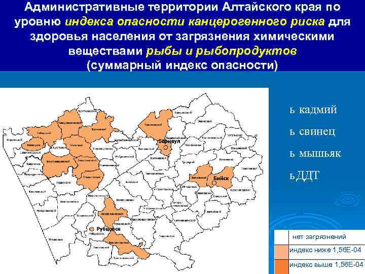 Административные территории Алтайского края по уровню индекса опасности канцерогенного риска для здоровья населения от
