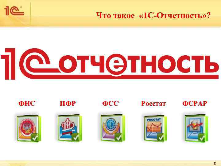 Что такое « 1 С-Отчетность» ? ФНС ПФР ФСС Росстат ФСРАР 3 