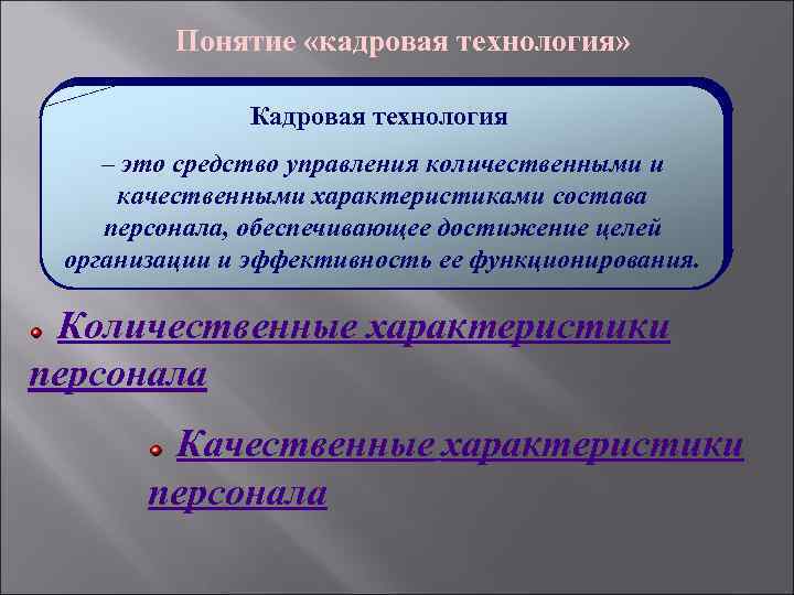  Понятие «кадровая технология» Кадровая технология – это средство управления количественными и качественными характеристиками